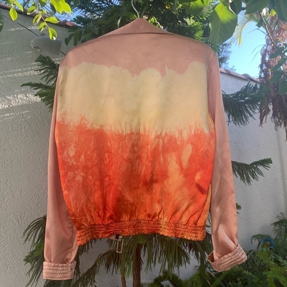 Vtg Tie Dye Crop Jacket with Collar | Pink, Orange. Yellow Gradient | S | Bomber - Picture 3 of 16